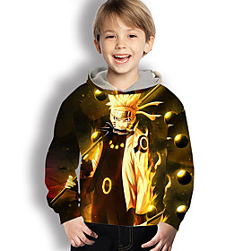 Sweat à capuche Garçon Enfants Naruto Manches Longues 3D effet Animé Jaune Enfants Hauts L'hiver Printemps Actif Mode du quotidien du quotidien Intérieur Extér