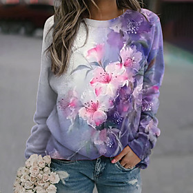 Femme Sweat-shirt Sweat Floral Imprimer Décontractée Des sports Vacances 3D effet Actif Vêtement de rue Pulls Capuche Pulls molletonnés Violet