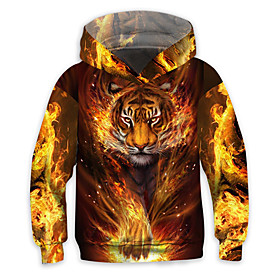 Sweat à capuche Unisexe Enfants Manches Longues 3D effet tigre Animal Jaune Enfants Hauts L'hiver Printemps Actif Mode du quotidien du quotidien Intérieur Exté