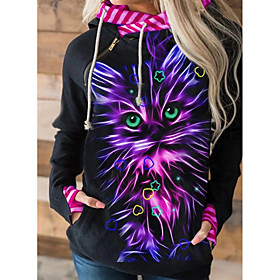 Femme Sweat à capuche Sweat-shirt Chat 3D Crânes 3D Poche avant Imprimer Décontractée Des sports Fin de semaine 3D effet Actif Vêtement de rue Pulls Capuche Pu