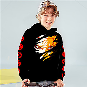 Sweat à capuche Garçon Enfants Naruto Manches Longues 3D effet Animé Noir Enfants Hauts L'autume L'hiver Actif Mode du quotidien du quotidien Intérieur Extérie