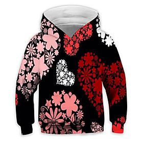 Sweat à capuche Garçon Enfants Manches Longues 3D effet Floral Cœur Poche Noir Enfants Hauts L'autume L'hiver Actif Mode du quotidien du quotidien Intérieur Ex