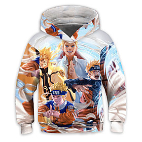 Sweat à capuche Garçon Enfants Naruto Manches Longues 3D effet Animé Bleu Enfants Hauts L'autume L'hiver Actif Mode du quotidien du quotidien Intérieur Extérie