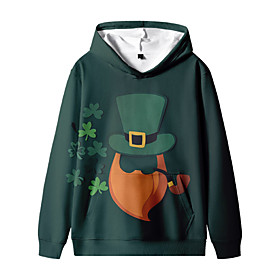 Sweat à capuche Unisexe Enfants Manches Longues 3D effet Trèfle à Quatre Feuilles Vert Claire Enfants Hauts L'autume L'hiver Actif du quotidien du quotidien In