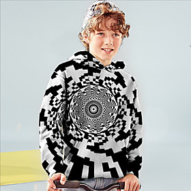 Sweat à capuche Garçon Enfants Manches Longues 3D effet 3D Print Géométrique Noir Enfants Hauts L'autume L'hiver Actif Mode du quotidien du quotidien Intérieur