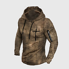 Homme Sweat-shirt à capuche Graphique Croix Décontractée du quotidien Vacances Décontractée Grand et grand Pulls Capuche Pulls molletonnés Marron