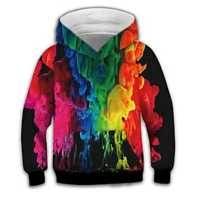 Sweat à capuche Garçon Enfants Manches Longues 3D effet 3D Print Poche Arc-en-ciel Enfants Hauts L'autume L'hiver Actif Mode du quotidien du quotidien Intérieu