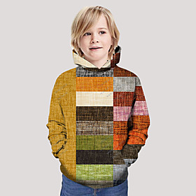 Sweat à capuche Garçon Enfants Manches Longues 3D effet Tartan Jaune Enfants Hauts L'autume L'hiver Actif Mode du quotidien du quotidien Intérieur Extérieur St