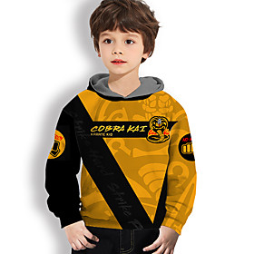 Sweat à capuche Garçon Enfants Cobra Kai le Karaté Kid Manches Longues 3D effet Animé Lettre Animal Jaune Enfants Hauts L'autume L'hiver Actif Mode du quotidie