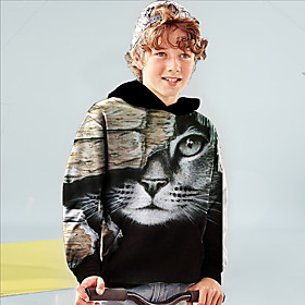 Sweat à capuche Garçon Enfants Manches Longues 3D effet Chat Animal Noir Enfants Hauts L'autume L'hiver Actif Mode du quotidien du quotidien Intérieur Extérieu