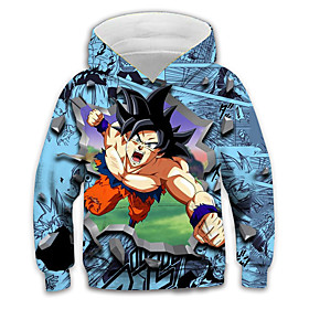 Sweat à capuche Garçon Enfants Dragon Ball Manches Longues 3D effet Animé Poche Bleu Enfants Hauts L'autume L'hiver Actif Mode du quotidien du quotidien Intéri