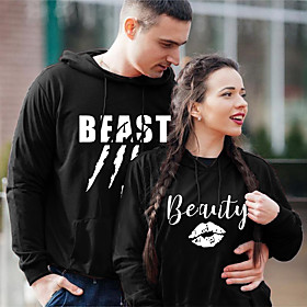 Homme Femme Couple Sweat à capuche Sweat-shirt Texte Motif pour Lèvres Poche avant Imprimer Des sports Fin de semaine Estampage à chaud Coton Actif Vêtement de