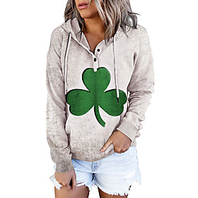 Femme Sweat à capuche Sweat-shirt Feuille Poche avant Imprimer du quotidien Des sports 3D effet Vêtement de rue Fête de la Saint-Patrick Pulls Capuche Pulls mo