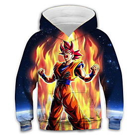 Sweat à capuche Garçon Enfants Dragon Ball Manches Longues 3D effet Animé Poche Bleu Enfants Hauts L'autume L'hiver Actif Mode du quotidien du quotidien Intéri