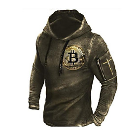 Homme Sweat-shirt à capuche Graphique Bitcoin Décontractée du quotidien Vacances Décontractée Grand et grand Pulls Capuche Pulls molletonnés Vert Véronèse