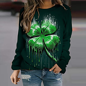 Femme Sweat-shirt Sweat Feuille 3D Imprimer du quotidien Des sports 3D effet Vêtement de rue Fête de la Saint-Patrick Pulls Capuche Pulls molletonnés Vert Bleu