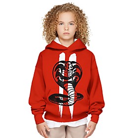 Sweat à capuche Unisexe Enfants Cobra Kai le Karaté Kid Manches Longues 3D effet Animal Rouge Enfants Hauts L'autume L'hiver Actif du quotidien du quotidien In