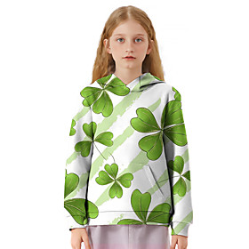 Sweat à capuche Fille Enfants Manches Longues 3D effet Trèfle à Quatre Feuilles Vert Enfants Hauts L'autume L'hiver Actif du quotidien du quotidien Intérieur S