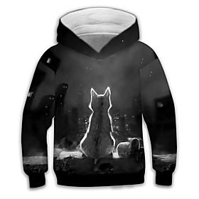 Sweat à capuche Garçon Enfants Manches Longues 3D effet Chat Animal Poche Noir Enfants Hauts L'autume L'hiver Actif Mode du quotidien du quotidien Intérieur Ex