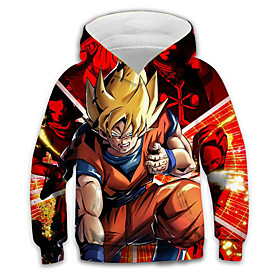 Sweat à capuche Garçon Enfants Dragon Ball Manches Longues 3D effet Animé Poche Jaune Enfants Hauts L'autume L'hiver Actif Mode du quotidien du quotidien Intér