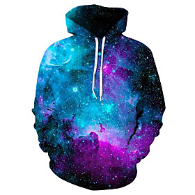 Sweat à capuche unisexe pour hommes sweat pulls décontracté impression 3d graphique violet bleu galaxie ciel étoilé manches longues