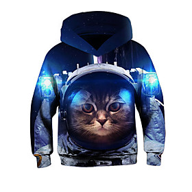 Sweat à capuche Garçon Enfants Manches Longues 3D effet Chat Animal Poche Bleu Enfants Hauts L'autume L'hiver Actif Mode du quotidien du quotidien Intérieur Ex