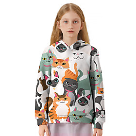 Sweat à capuche Fille Enfants Manches Longues 3D effet Chat Violet Enfants Hauts L'autume L'hiver Actif du quotidien du quotidien Intérieur Ample 3-12 ans