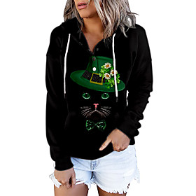 Femme Sweat à capuche Sweat-shirt Floral Chat Poche avant Imprimer du quotidien Des sports 3D effet Vêtement de rue Fête de la Saint-Patrick Pulls Capuche Pull