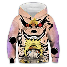 Sweat à capuche Garçon Enfants Naruto Manches Longues 3D effet Animé Poche Rose Claire Enfants Hauts L'autume L'hiver Actif Mode du quotidien du quotidien Inté