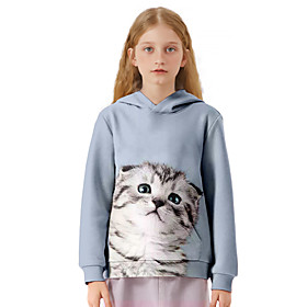 Sweat à capuche Fille Enfants Manches Longues 3D effet Chat Bleu Enfants Hauts L'autume L'hiver Actif du quotidien du quotidien Intérieur Ample 3-12 ans