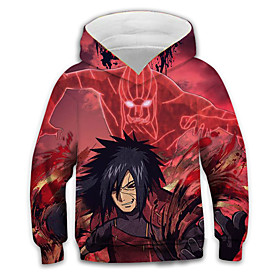 Sweat à capuche Garçon Enfants Naruto Manches Longues 3D effet Animé Poche Rouge Enfants Hauts L'autume L'hiver Actif Mode du quotidien du quotidien Intérieur