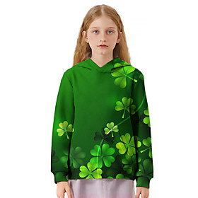 Sweat à capuche Fille Enfants Manches Longues 3D effet Trèfle à Quatre Feuilles Vert Enfants Hauts L'autume L'hiver Actif du quotidien du quotidien Intérieur S