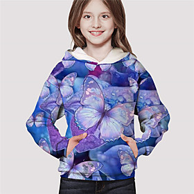 Sweat à capuche Fille Enfants Manches Longues 3D effet Papillon Animal Poche Violet Enfants Hauts L'autume L'hiver Mode Vêtement de rue Adorable du quotidien I