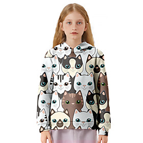 Sweat à capuche Fille Enfants Manches Longues 3D effet Chat Arc-en-ciel Enfants Hauts L'autume L'hiver Actif du quotidien du quotidien Intérieur Ample 3-12 ans