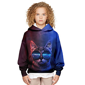 Sweat à capuche Unisexe Enfants Manches Longues 3D effet Animal Bleu Enfants Hauts L'autume L'hiver Actif du quotidien du quotidien Extérieur Ample 3-12 ans /