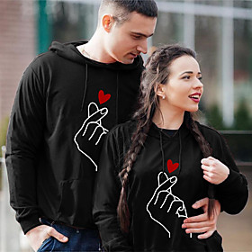 Homme Femme Couple Sweat à capuche Sweat-shirt Cœur Poche avant Imprimer Des sports Fin de semaine Estampage à chaud Coton Actif Vêtement de rue Pulls Capuche