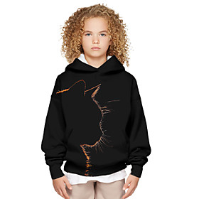 Sweat à capuche Unisexe Enfants Manches Longues 3D effet Chat Noir Enfants Hauts L'autume L'hiver Actif du quotidien du quotidien Intérieur Ample 3-12 ans