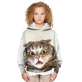 Sweat à capuche Unisexe Enfants Manches Longues 3D effet Chat Animal Noir Enfants Hauts L'autume L'hiver Actif du quotidien du quotidien Intérieur Ample 3-12 a