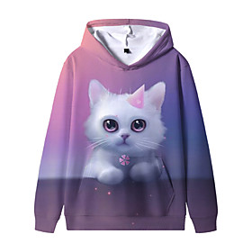 Sweat à capuche Unisexe Enfants Manches Longues 3D effet Animal Bleu Enfants Hauts L'autume L'hiver Actif Adorable du quotidien Intérieur Ample 3-12 ans / Prin