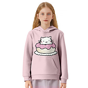 Sweat à capuche Fille Enfants Manches Longues 3D effet Chat Rose Claire Enfants Hauts L'autume L'hiver Actif du quotidien du quotidien Intérieur Ample 3-12 ans