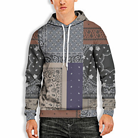 Homme Sweat-shirt à capuche Style Bohème Tartan Graphique Décontractée du quotidien Vacances Décontractée Grand et grand Pulls Capuche Pulls molletonnés Gris