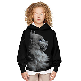 Sweat à capuche Unisexe Enfants Manches Longues 3D effet Chat Animal Noir Enfants Hauts L'autume L'hiver Actif du quotidien du quotidien Extérieur Ample 3-12 a