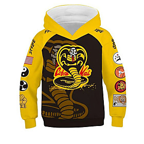 Sweat à capuche Garçon Enfants Cobra Kai le Karaté Kid Manches Longues 3D effet Lettre Animal Jaune Enfants Hauts L'autume L'hiver Actif Mode du quotidien du q