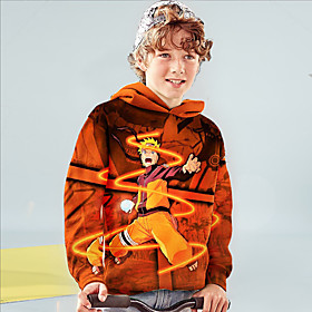 Sweat à capuche Garçon Enfants Naruto Manches Longues 3D effet Animé Jaune Enfants Hauts L'autume L'hiver Actif Mode du quotidien du quotidien Intérieur Extéri