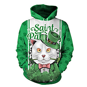 Homme Sweat-shirt à capuche Chat Graphique Imprimer Décontractée du quotidien Vacances Décontractée Fête de la Saint-Patrick Pulls Capuche Pulls molletonnés Ve