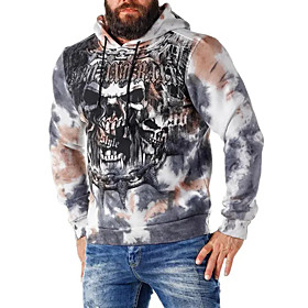 Homme Sweat-shirt à capuche Graphique Crânes Décontractée du quotidien Vacances 3D effet Décontractée Grand et grand Pulls Capuche Pulls molletonnés Gris