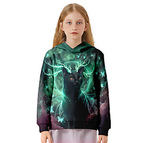 Sweat à capuche Fille Enfants Manches Longues 3D effet Chat Vert Enfants Hauts L'autume L'hiver Actif du quotidien du quotidien Intérieur Ample 3-12 ans