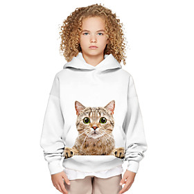 Sweat à capuche Unisexe Enfants Manches Longues 3D effet Chat Bleu Enfants Hauts L'autume L'hiver Actif du quotidien du quotidien Extérieur Ample 3-12 ans