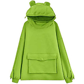 Mignon grenouille à capuche fermeture éclair bouche décontracté lâche tunique mignon cosplay costume tops femmes filles sweat avec poches