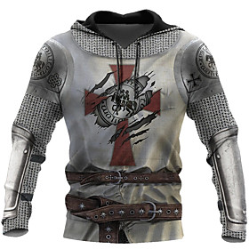 Homme Sweat-shirt à capuche Graphique Armure Croix Lacet Décontractée du quotidien Vacances 3D effet Vêtement de sport Décontractée Pulls Capuche Pulls molleto